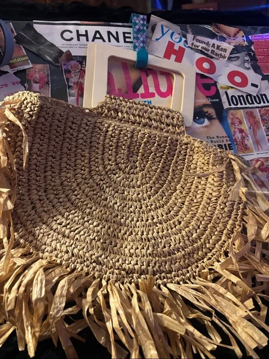Woven Straw Fringe Tote Bag - Natural - Picture 2 of 2